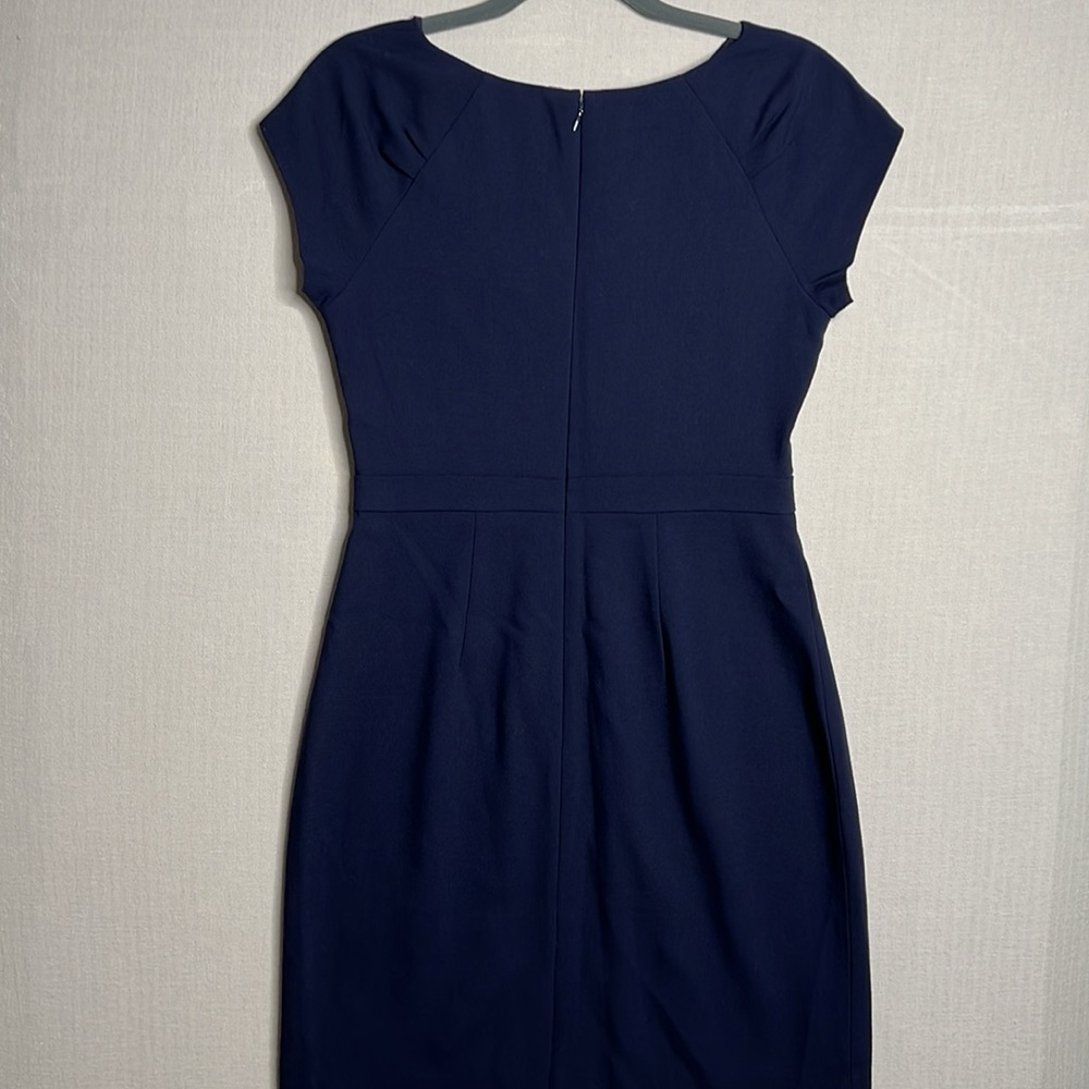 J.Crew Asymmetrical Neck Line Wool Cap Sleeves Dress Size 4 Navy Blue - Picture 6 of 8